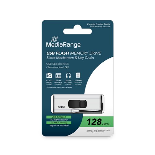 PENDRIVE 128GB USB 3.2 MEDIARANGE SILVER-BLACK