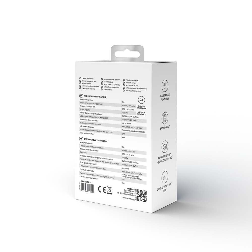 TRANSMISOR FM BLUETOOTH COCHE SAVIO TR-12