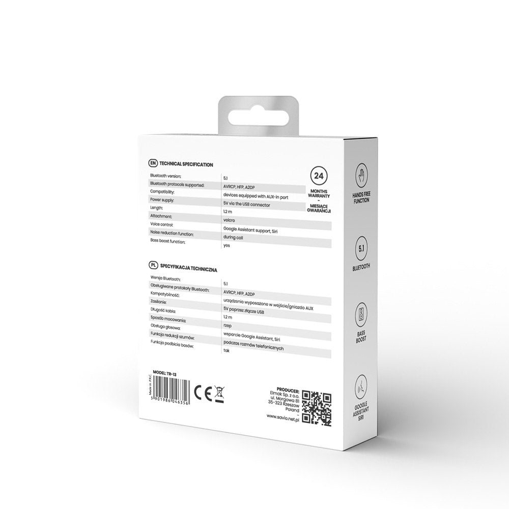 TRANSMISOR AUXILIAR BLUETOOH 5.1 COCHE SAVIO TR-13