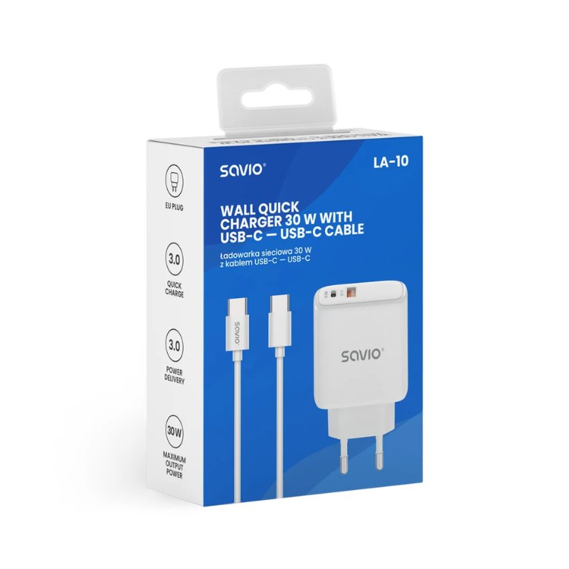 CARGADOR SAVIO LA-10 30W WHITE CON CABLE