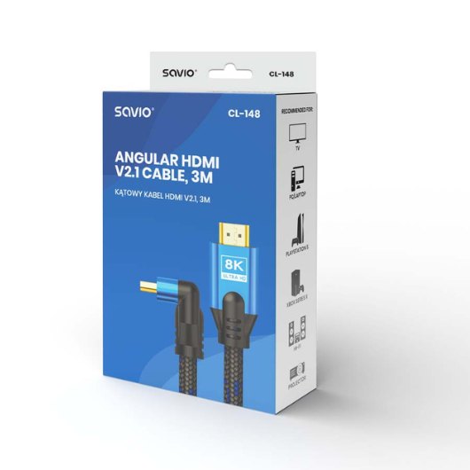 CABLE HDMI 2.1 (M) ANGULAR 8K SAVIO CL-148 3M