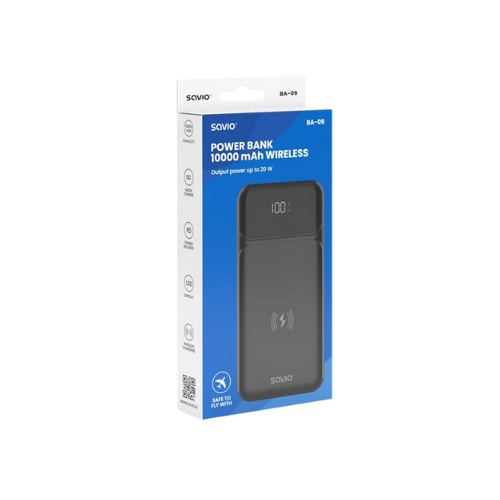 POWERBANK SAVIO BA-09 10000MAH QI CHARGING BLACK