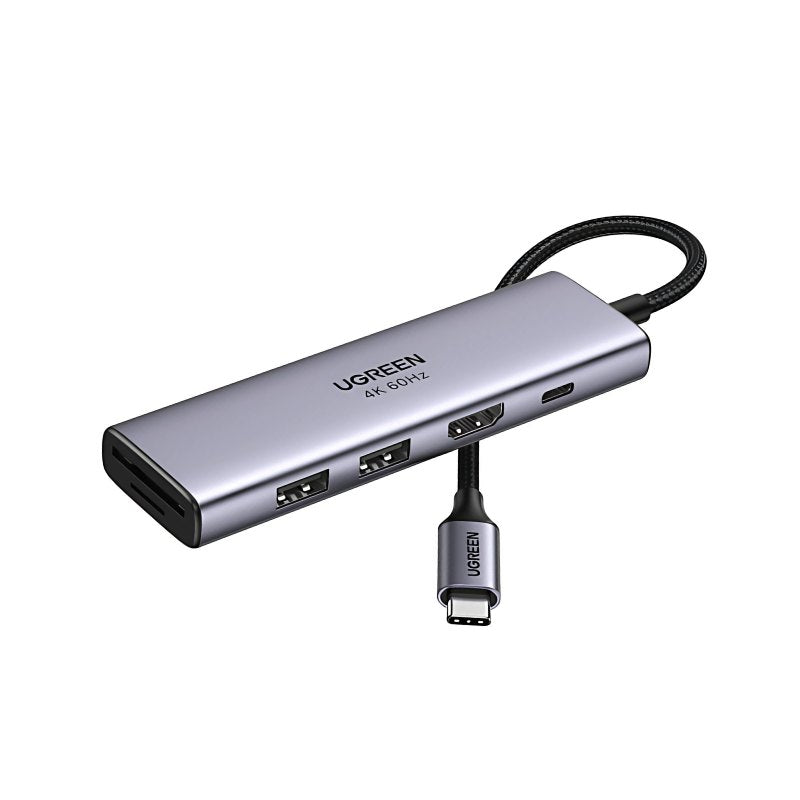 HUB UGREEN 6EN1 USB-C A HDMI+2XUSB-A+SD/TF+PD