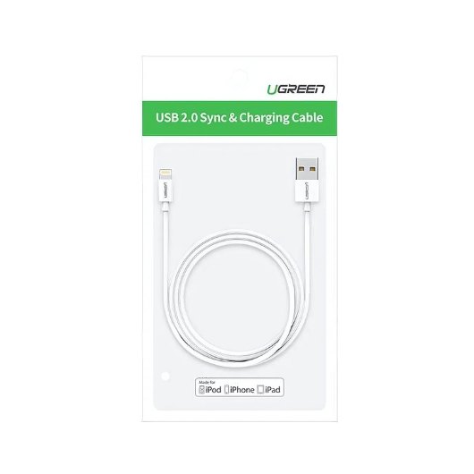 CABLE UGREEN USB-A MALE A LIGHTNING MFI 1M WHITE