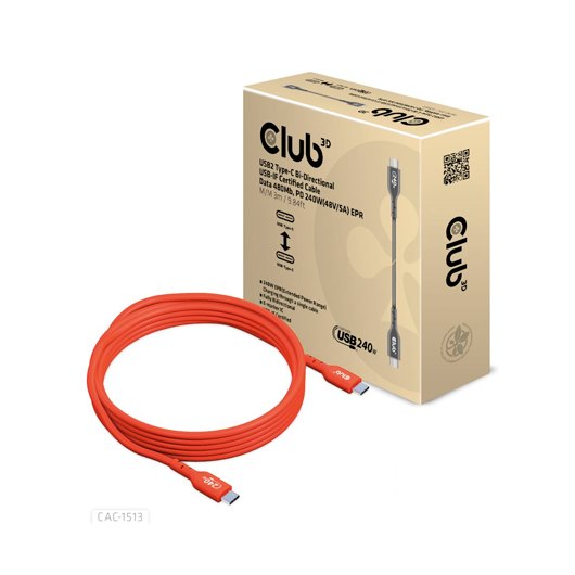 CABLE CARGA 240W CLUB3D CERTIFICADO  USB2 TIPO-C 3M