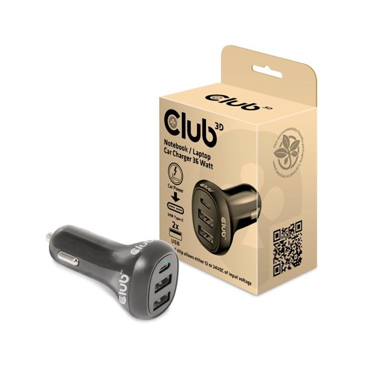 CARGADOR DE COCHE CLUB3D PARA PORTÁTIL 36W