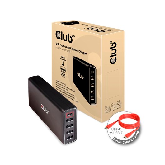 CARGADOR CLUB3D 5 PUERTOS 111W USB-A   USB-C