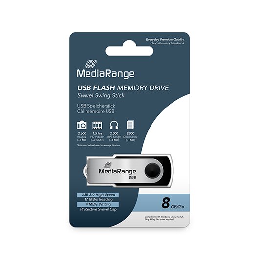 PENDRIVE 8GB USB 2.0 MEDIARANGE SILVER-BLACK