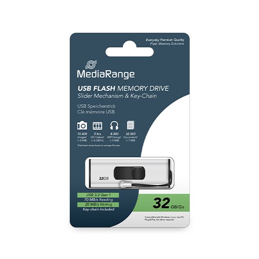 PENDRIVE 32GB USB 3.2 MEDIARANGE SILVER-BLACK