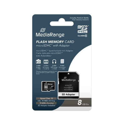MEM MICRO SDHC 8GB MEDIARANGE + ADAPTADOR SD